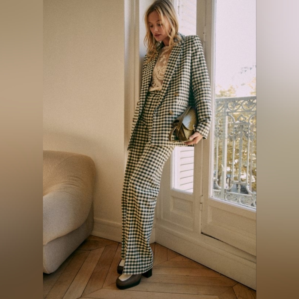 Sézane Martin Trousers - Ecru Gingham